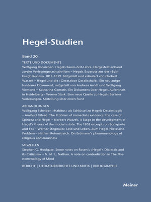 cover image of Hegel-Studien Band 20